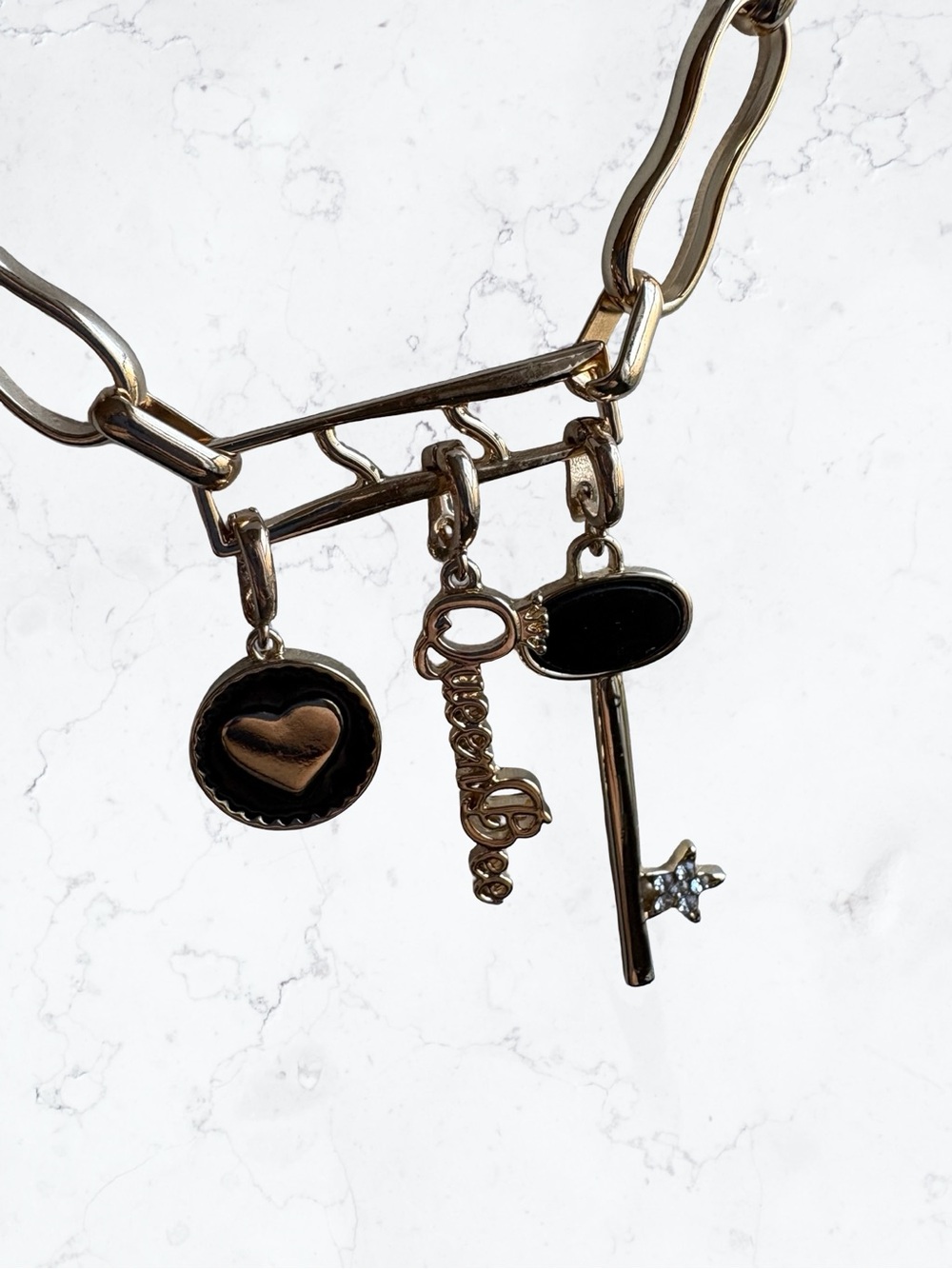 Open Edit Gold Link Necklace with Black Charm Trio - Picture 3 of 5